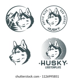 Set of husky dog logo and emblem isolated on white background. Vector illustration.