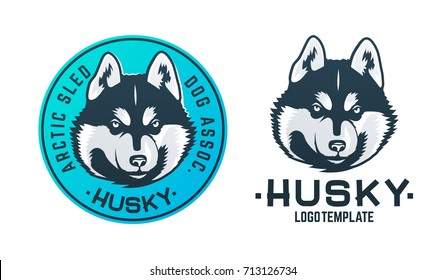 Set of husky dog logo and emblem isolated on white background. Vector illustration.