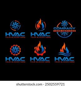 set of HVAC logo design, heating ventilation and air conditioning, HVAC logo pack template