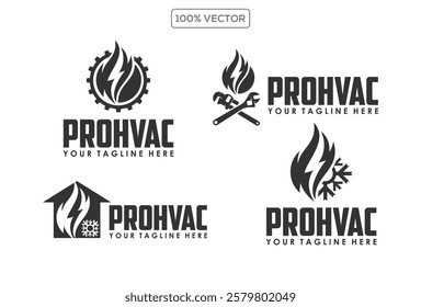 Set of hvac logo design vector premium quality, hvac logo emblem vintage, the best heating and cooling logo template design collection