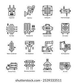 Conjunto de herramientas de HVAC iconos lineales

