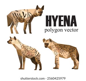 Set of Hyena Animal in Polygon Low Poly Vector Logo. Abstract Triangular Vector of Hyena Dog. Hyena abstract vector for kids book logo