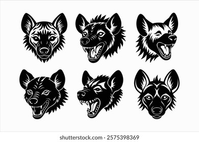 Set of hyena head vector illustration