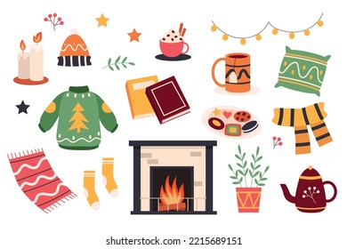 Set of hygge attributes vector illustration