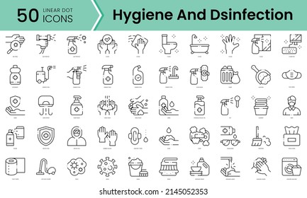 Set of hygiene and dsinfection icons. Line art style icons bundle. vector illustration