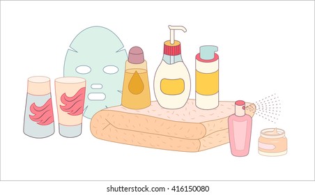 The set of hygiene grouped elements on white background, flat cartoon vector illustration