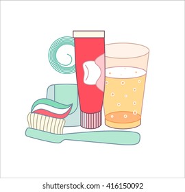 The set of hygiene grouped elements on white background, flat cartoon vector illustration