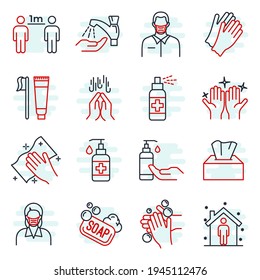 Set of Hygiene icon. Coronavirus protection pack symbol template for graphic and web design collection logo vector illustration