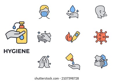 Set of Hygiene icon. Coronavirus protection pack symbol template for graphic and web design collection logo vector illustration