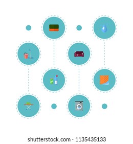 Set of hygiene icons flat style symbols with drop water, furniture, clean cloth and other icons for your web mobile app logo design.