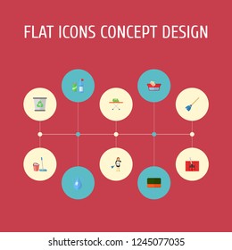 Set of hygiene icons flat style symbols with trash bin, hand wash, sponge icons for your web mobile app logo design.
