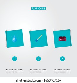 Set of hygiene icons flat style symbols with whisk, drop water, furniture and other icons for your web mobile app logo design.