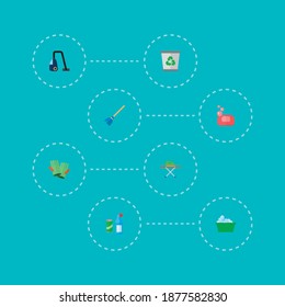 Conjunto de iconos de higiene símbolos de estilo plano con whisk, washcloth, planchado y otros iconos para el diseño del logo de tu aplicación móvil web.