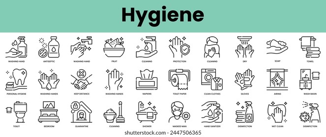 Set of hygiene icons. Linear style icon bundle. Vector Illustration