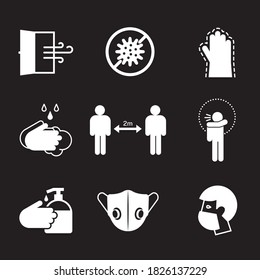 Set of Hygiene icons. Icons with practical tips for the prevention of COVID19. 