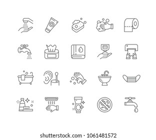Set of Hygiene outline icons isolated on white background.