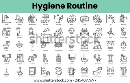 Set of hygiene routine icons. Linear style icon bundle. Vector Illustration