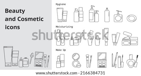 Set of Hygiene, Skincare and Make-up products icon. Beauty and Cosmetic concept line icons collection. Vector illustration.