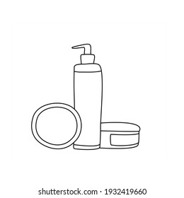 conjunto de productos de higiene. Ilustración dibujada a mano por vectores al estilo de doodle