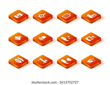 Set Hypnosis, Massage table with oil, Bee, Heart in hand, Leaf, Fresh smoothie and Bottle of liquid soap icon. Vector
