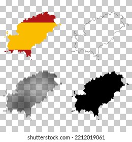 Conjunto de isla de mapa de alto nivel de Ibiza, región española de señas planas, diseño web de ilustración vectorial.