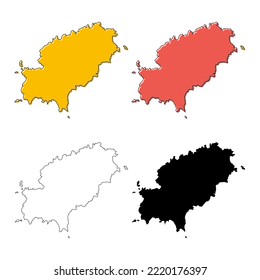 Conjunto de isla de mapa de alto nivel de Ibiza, región española de señas planas, diseño web de ilustración vectorial.