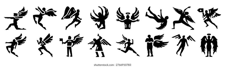 set of icarus and angels solid icons