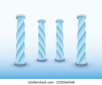 A set of ice blue pillars or columns of building in prehistoric period vector illustration