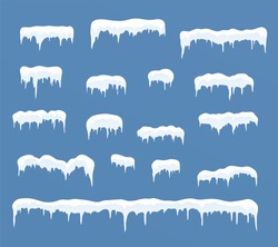 Set Of Ice Caps. Snowdrifts, Icicles, Elements Winter Decor.