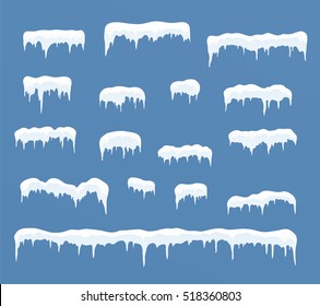 Set of ice caps. Snowdrifts, icicles, elements winter decor.
