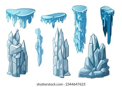 Set of ice in the cartoon design. Exquisite illustration with a set of different shaped ice with a stunning design. Vector illustration.