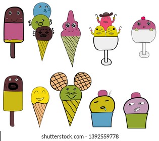 Set of ice cream in action 