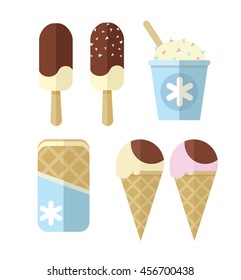 Set of ice cream art. Flat vector style icon.