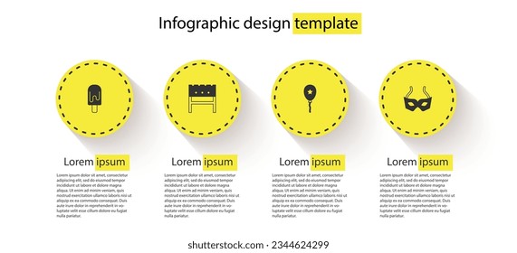 Set Ice cream, BBQ brazier, Balloon with ribbon and Festive mask. Business infographic template. Vector