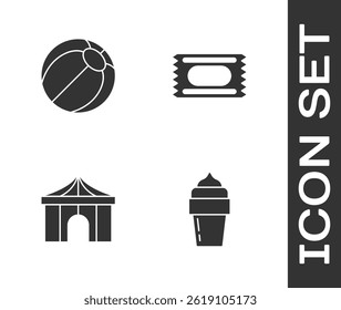 Set Ice cream, Beach ball, Circus tent and ticket icon. Vector