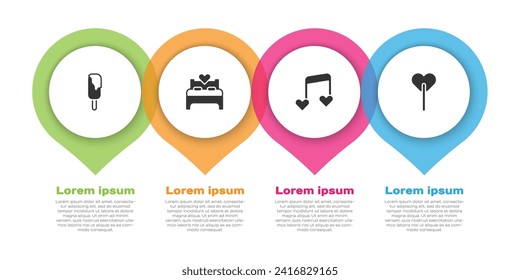 Set Ice cream, Bedroom, Music note, tone with hearts and Lollipop. Business infographic template. Vector