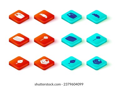 Set Ice cream in bowl, Brownie chocolate cake, Lollipop, Croissant and Cake icon. Vector