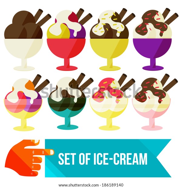 Set Ice Cream Bowl Flat Vector Stock Vector (Royalty Free) 186189140