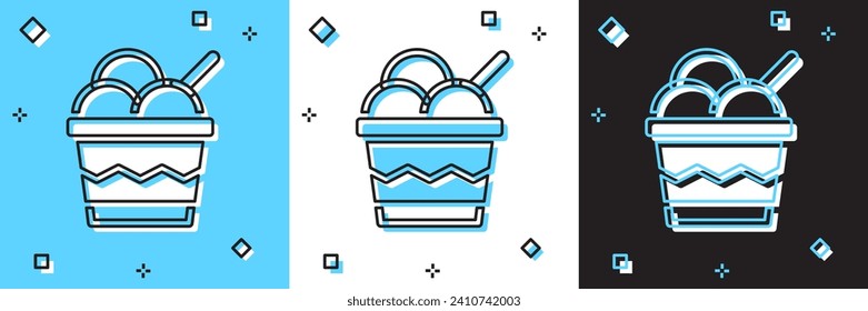 Set Ice cream in the bowl icon isolated on blue and white, black background. Sweet symbol.  Vector