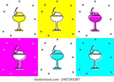 Set Ice cream in the bowl icon isolated on color background. Sweet symbol.  Vector