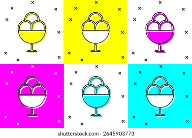 Set Ice cream in the bowl icon isolated on color background. Sweet symbol.  Vector