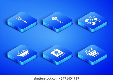 Set Ice cream in bowl, Kitchen whisk, Cookbook, Flour, Lollipop and Jelly candy icon. Vector