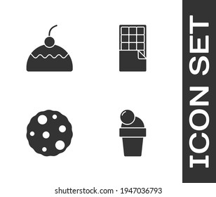 Set Ice cream, Cake, Cookie or biscuit and Chocolate bar icon. Vector