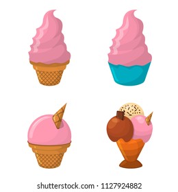 Set of Ice Cream Cartoon Icon. Summer Sundae Logo and Label for Ice Cream Shop. Vector Illustration.