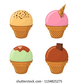 Set of Ice Cream Cartoon Icon. Summer Sundae Logo and Label for Ice Cream Shop. Vector Illustration.