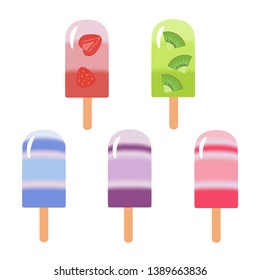 Set of ice cream in cartoon style on white background. Vector illustration.