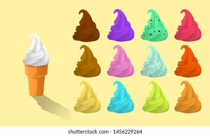 Set ice cream cartoon.Different favors and colors_vector