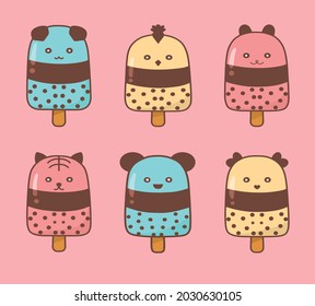 set of ice cream chocolate animal character