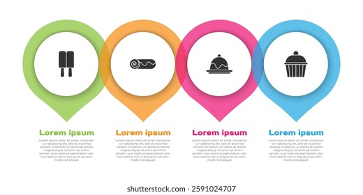 Set Ice cream, Chocolate roll cake, Cake and . Business infographic template. Vector