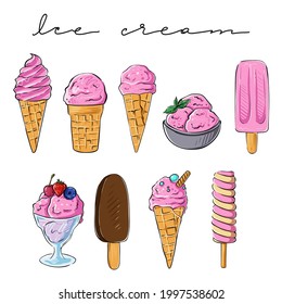 Set of ice cream, color, vector